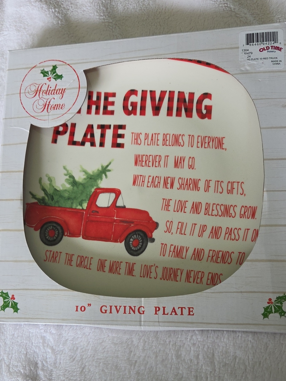 Holiday Home Red Giving Plate with Festive Truck Design